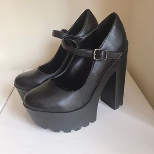 Leather Platform Mary Jane Heel